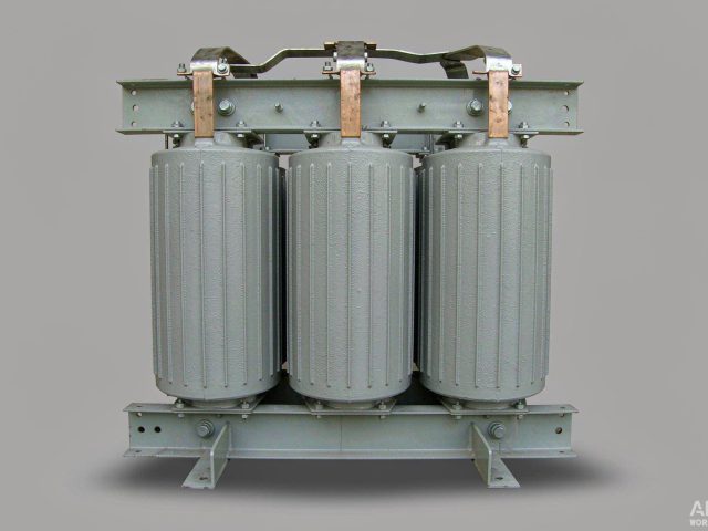 Cast resin dry-type transformer with epoxy-cast windings (product rendering)