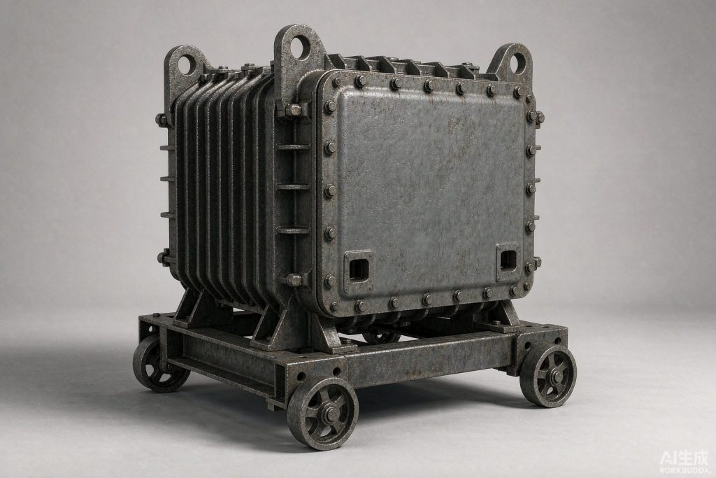 Flameproof mining transformer in a reinforced steel enclosure (product rendering)