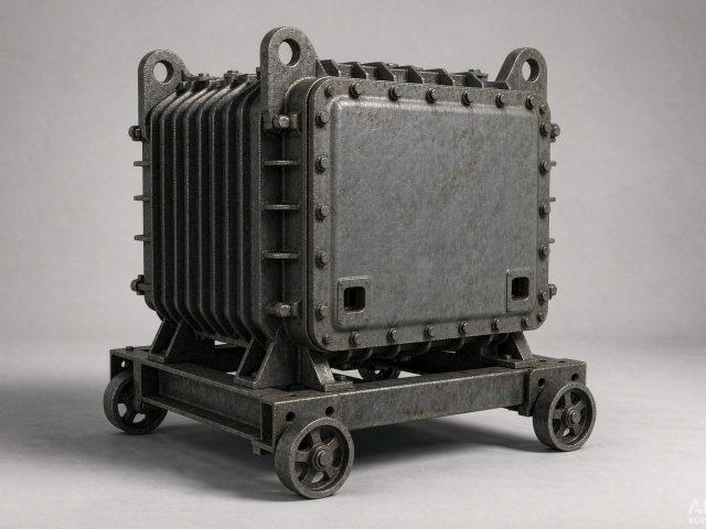 Flameproof mining transformer in a reinforced steel enclosure (product rendering)
