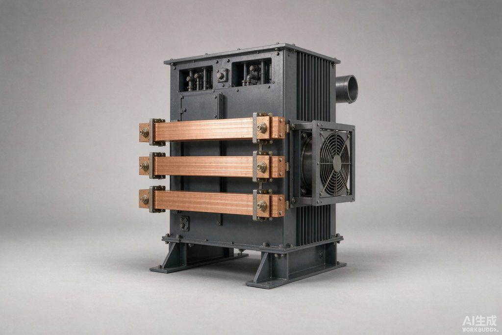 Rectifier transformer with high-current busbar secondary (product rendering)