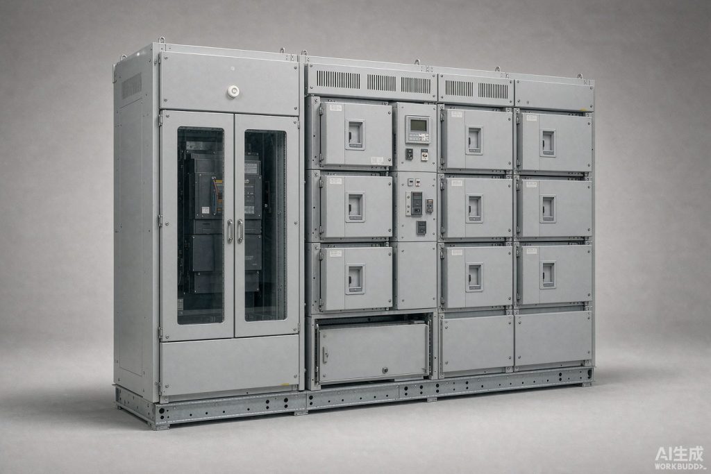 Low-voltage modular switchboard with withdrawable units (product rendering)